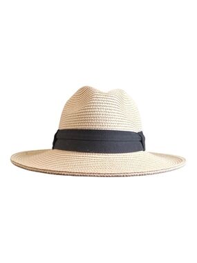 Solar Escape  Womens Tan Straw Fedora Wide Brim Adjustable Hat OS